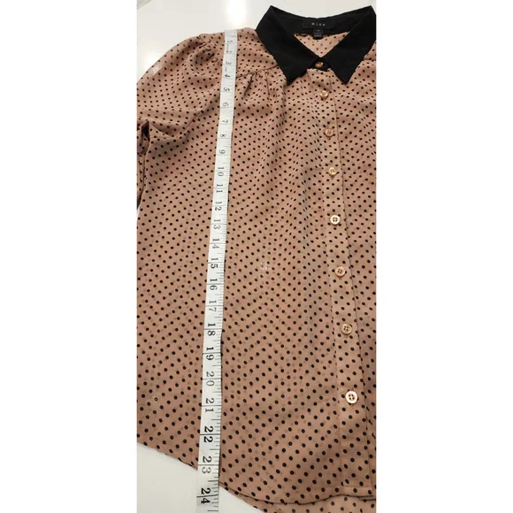 Mine Black & Tan Polka Dot Long Sleeve Sheer Button Down Blouse Top Women's M - Picture 11 of 12